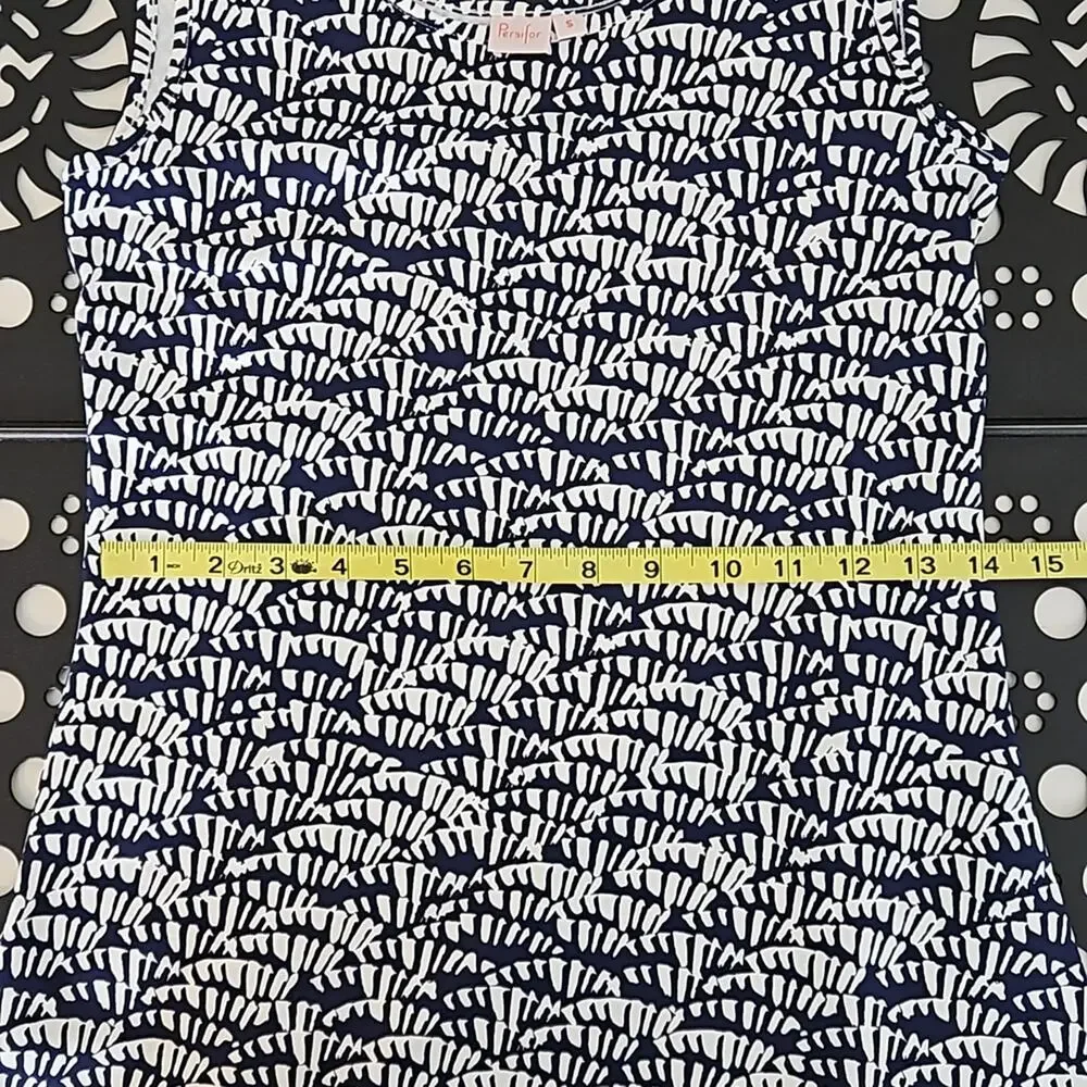 Persifor Abstract Palm Print Navy White Tank‎ Bodycon Mini Dress Women's Small